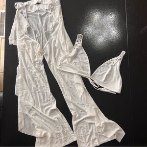 Bikini and Chaps Sheer Mesh White Two Piece Set with Pearls